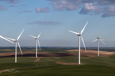 White wind turbines